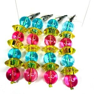Vintage Colorful Lucite Beaded Clips Set of 4 Acrylic Bead Alligator Clips MCM